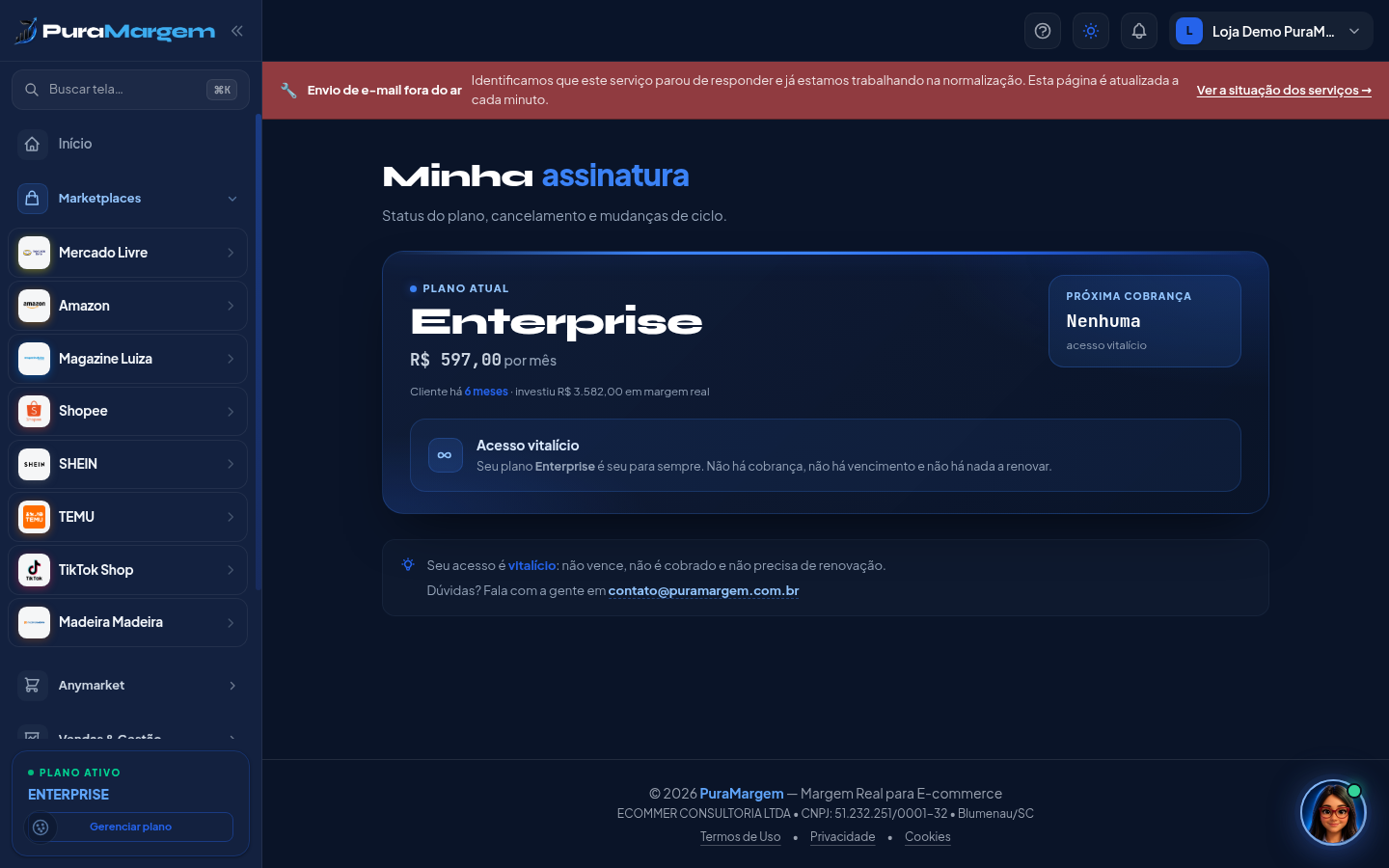 Minha assinatura (valores borrados)