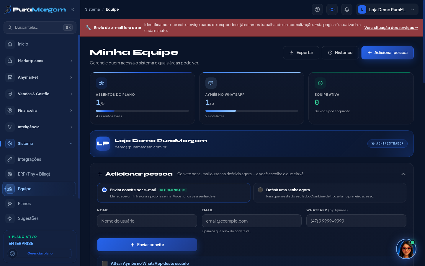 Minha Equipe (nomes e e-mails borrados)