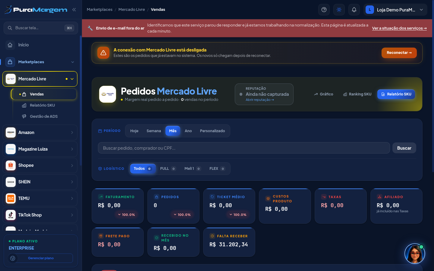 Marketplaces → Mercado Livre → Vendas