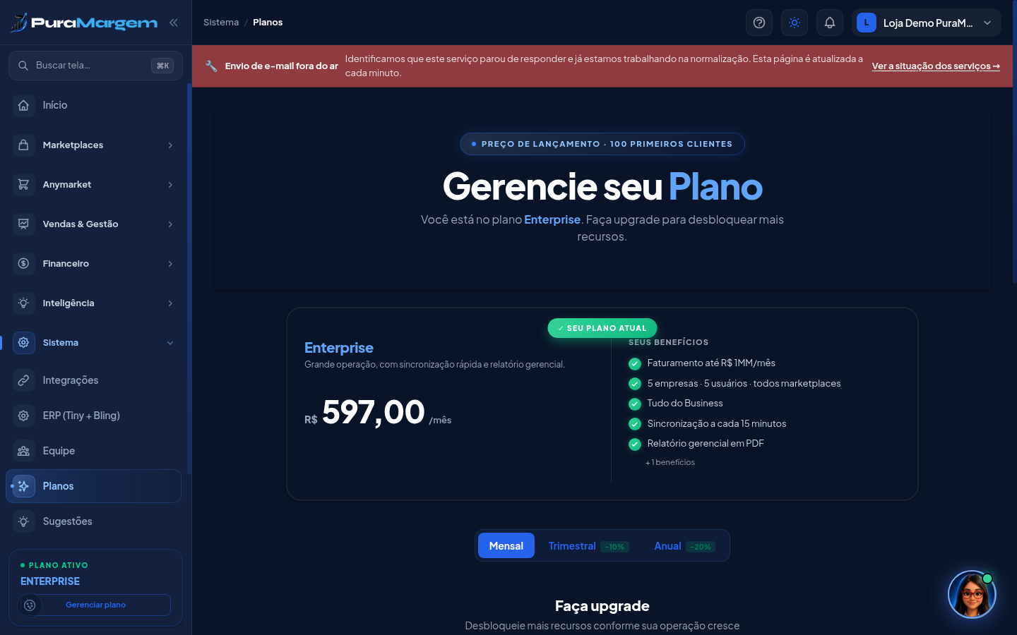 Gerencie seu plano