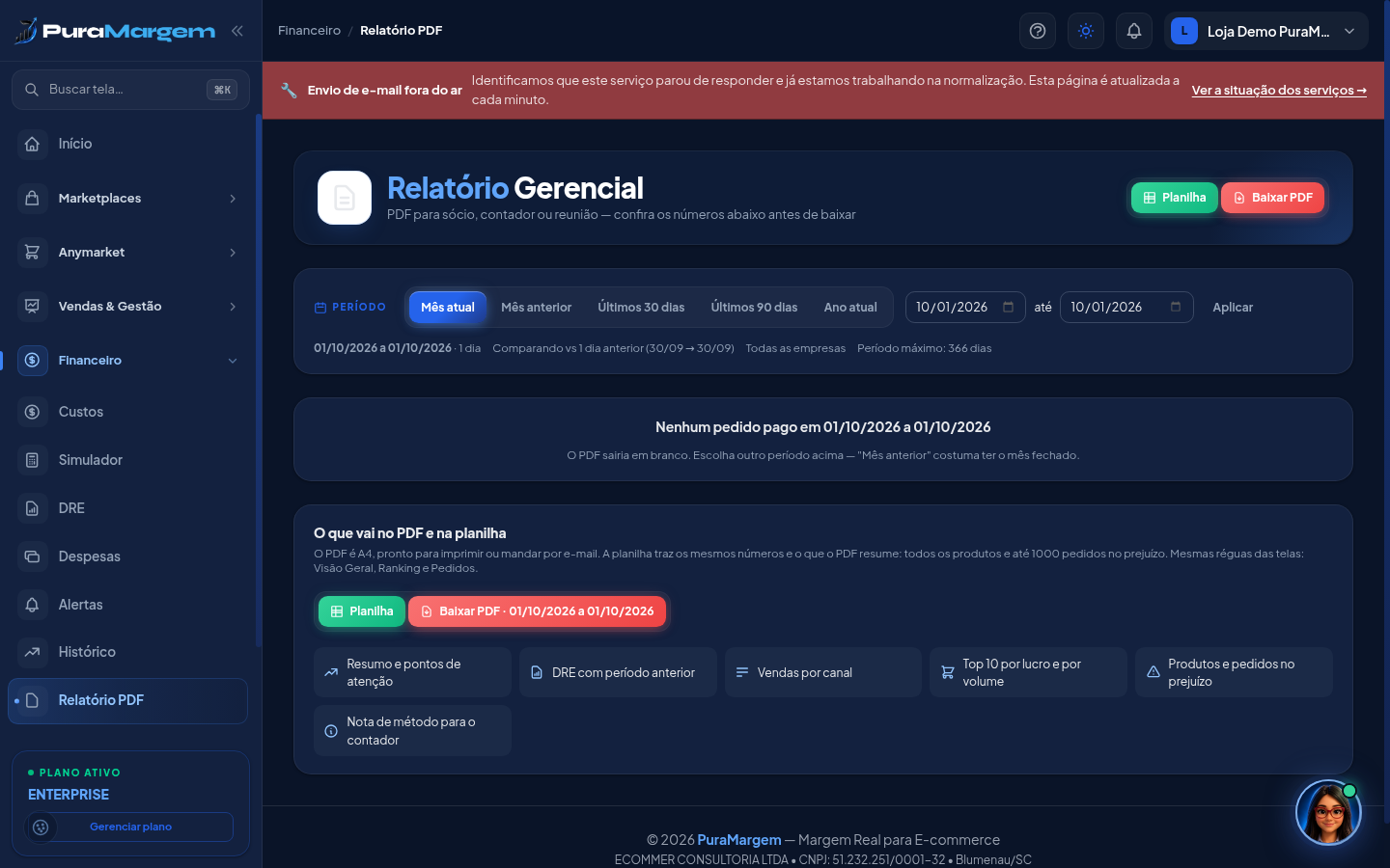 Relatório Gerencial: a conferência na tela antes de baixar
